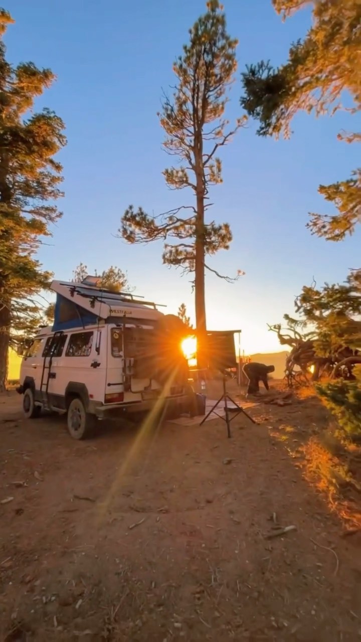 Westfalia camp scene at sunrise